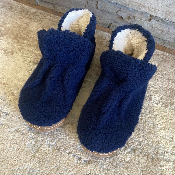 L.l Bean Cozy Slippers Booties Pull On Borg Sherpa Fleece Dark Blue: 10 - Picture 3 of 10